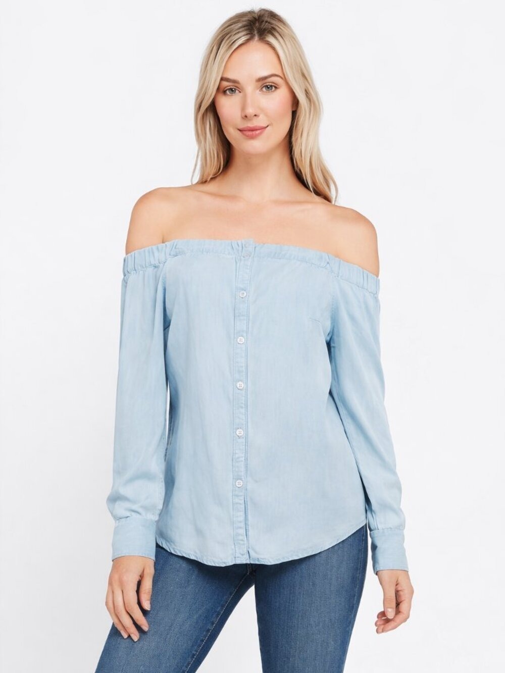 Sanctuary Light Blue Off Shoulder Button Front Top XS Lyocell